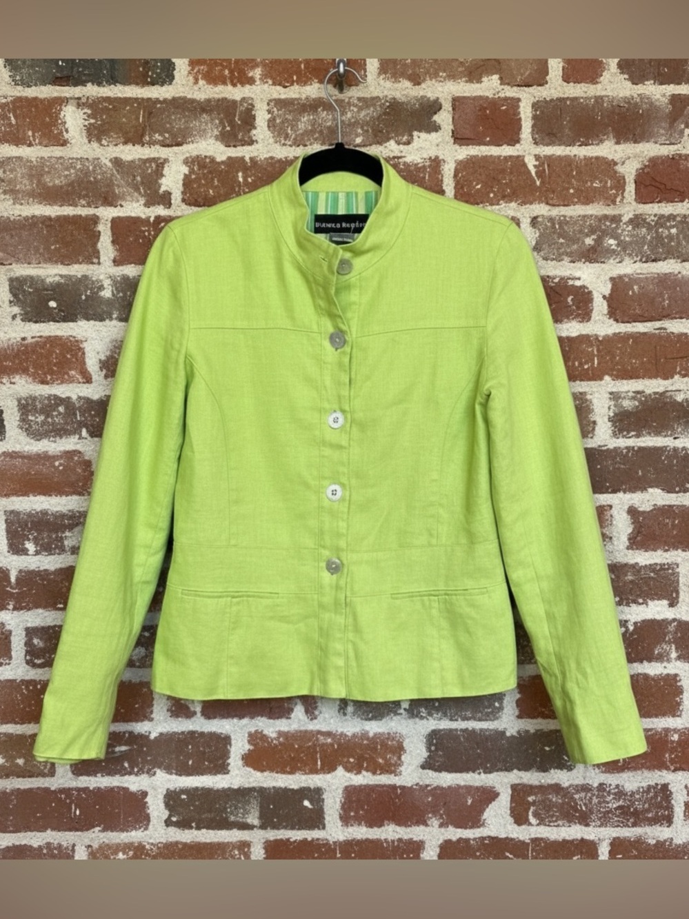 Bianca Nygard Green Linen Shell Button Boxy Silhouette Capsule Jacket Size S